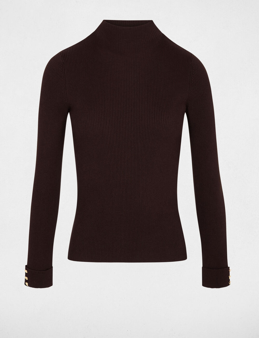 Pull col montant marron fonc&eacute; femme