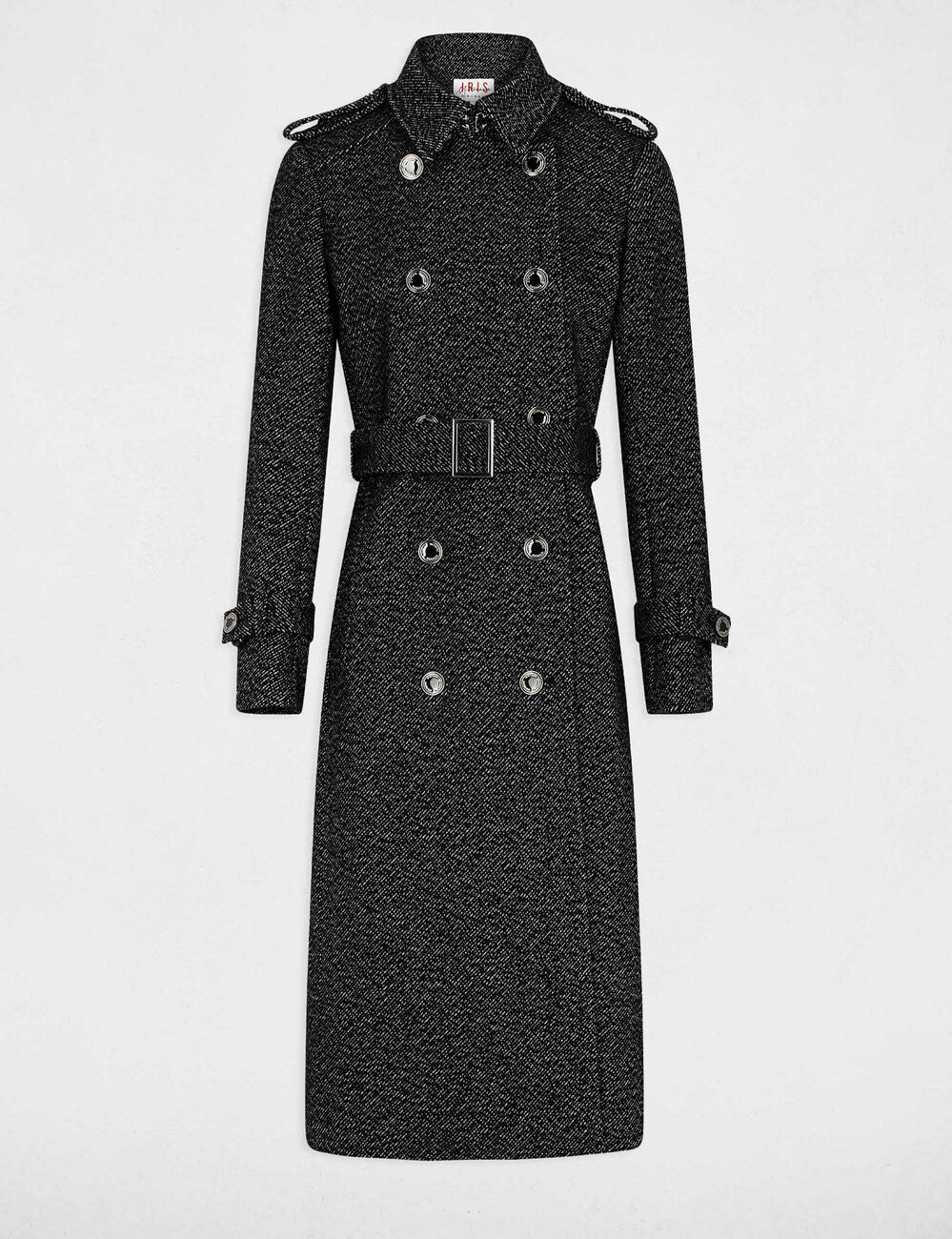 Manteau long ceinturé à boutons gris moyen femme