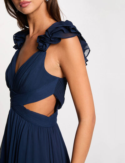Robe longue droite fluide bleu marine femme