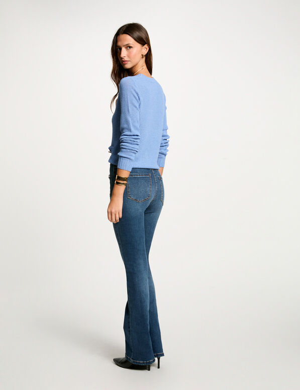 pull col rond ajoure bleu gris femme Pull col rond ajouré bleu gris femme