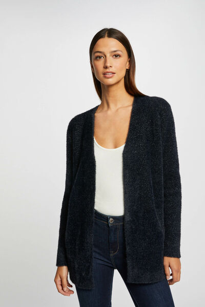 Gilet droit détails fils métallisés marine femme