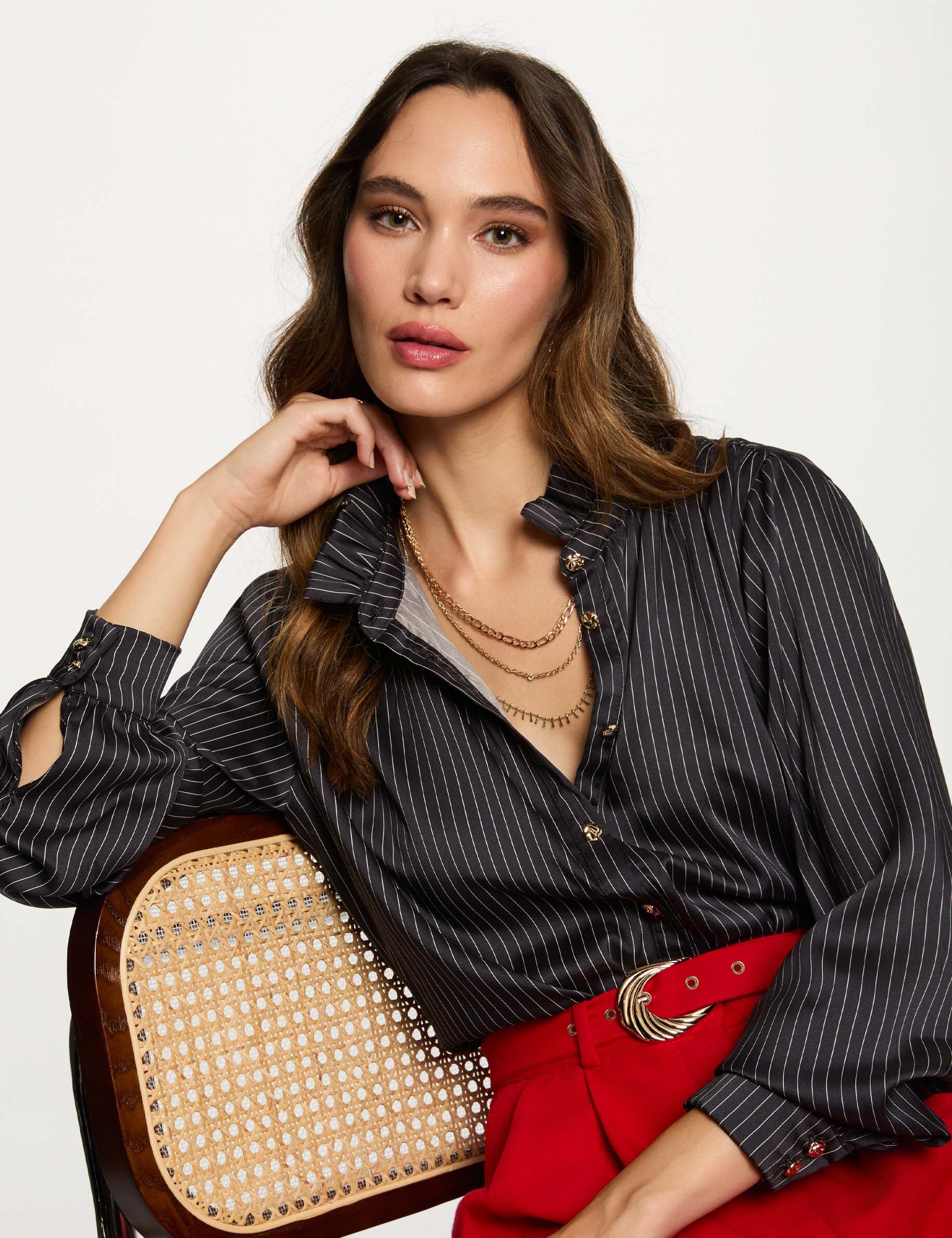 Chemise satinée rayée femme