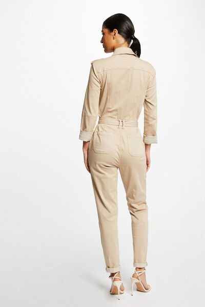 Combinaison droite ceinturée beige femme