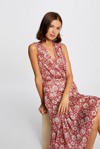 Robe longue portefeuille imprimé floral multico femme