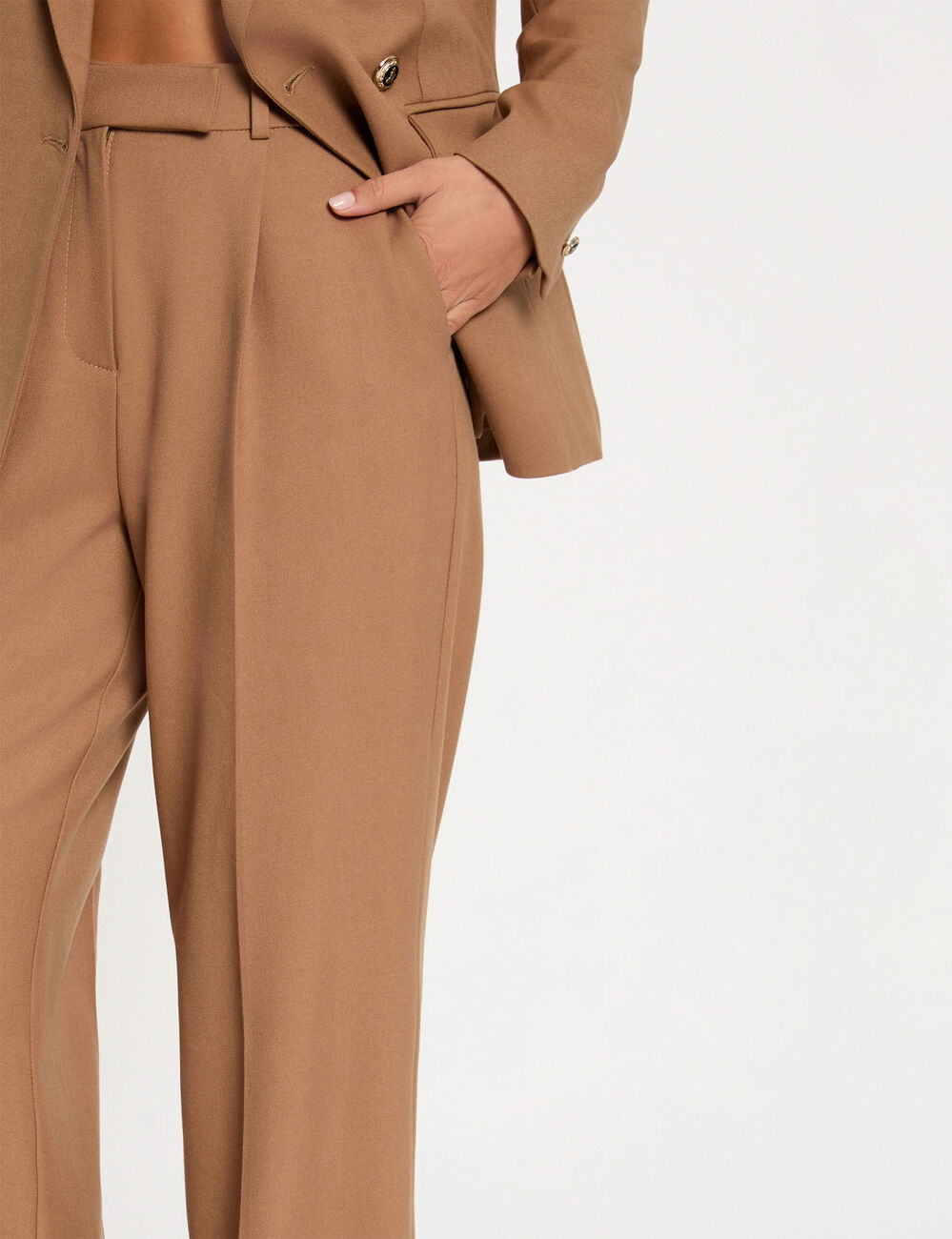 Pantalon large taille haute marron femme