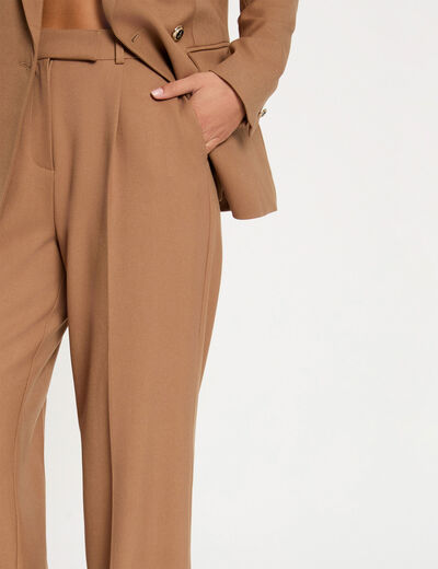 Pantalon large taille haute marron femme