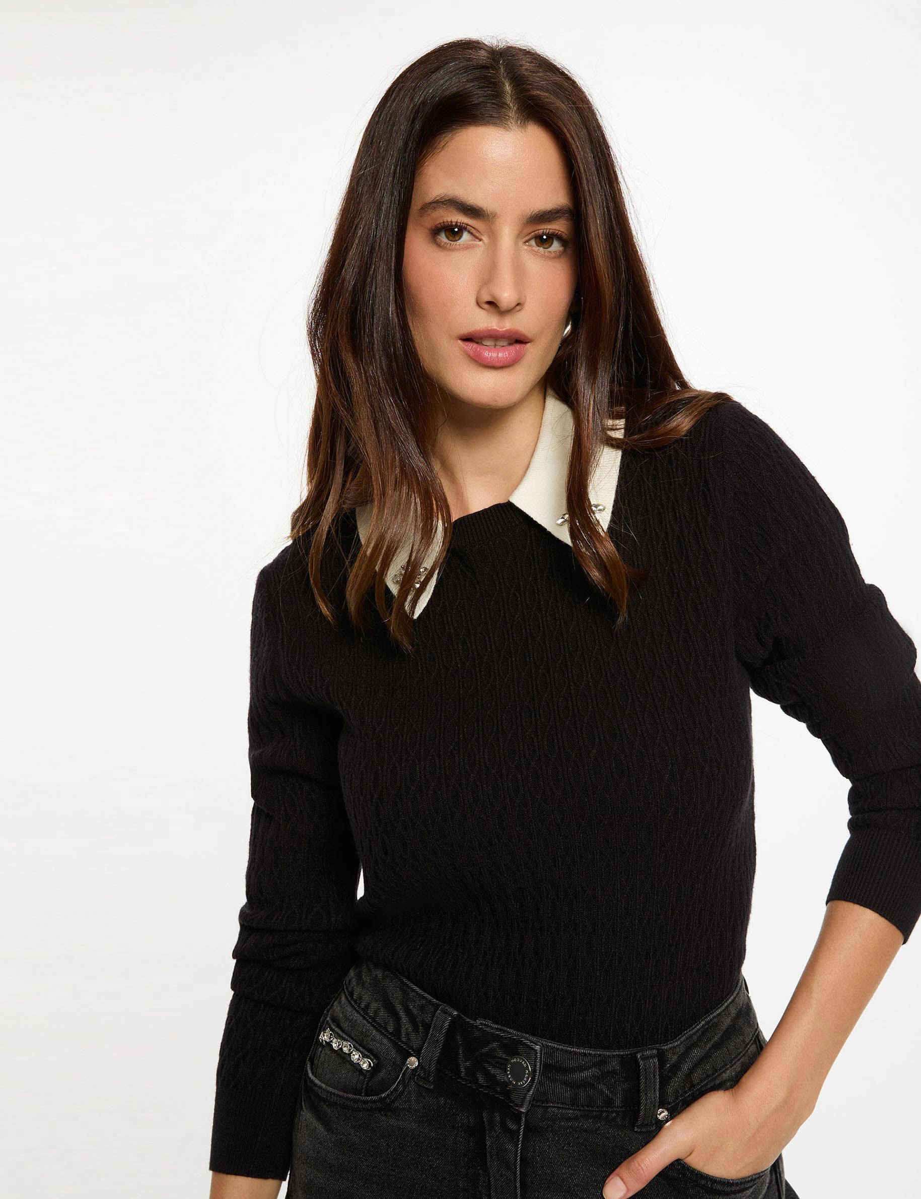 Pull ajusté col chemise femme