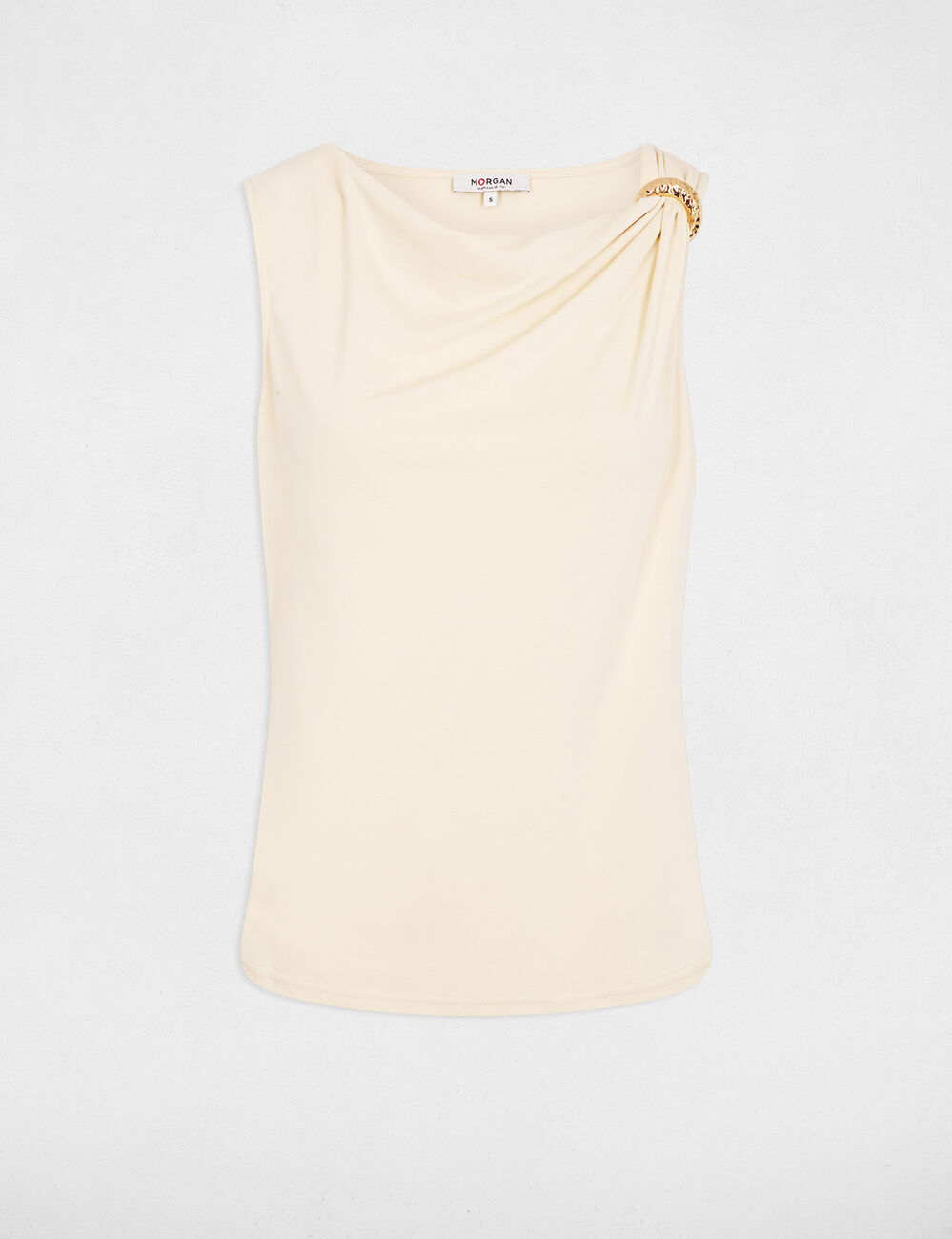 D&eacute;bardeur col b&eacute;nitier beige clair femme