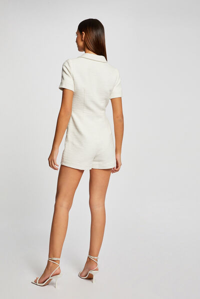 Combishort droite avec fermeture zippée  ecru femme