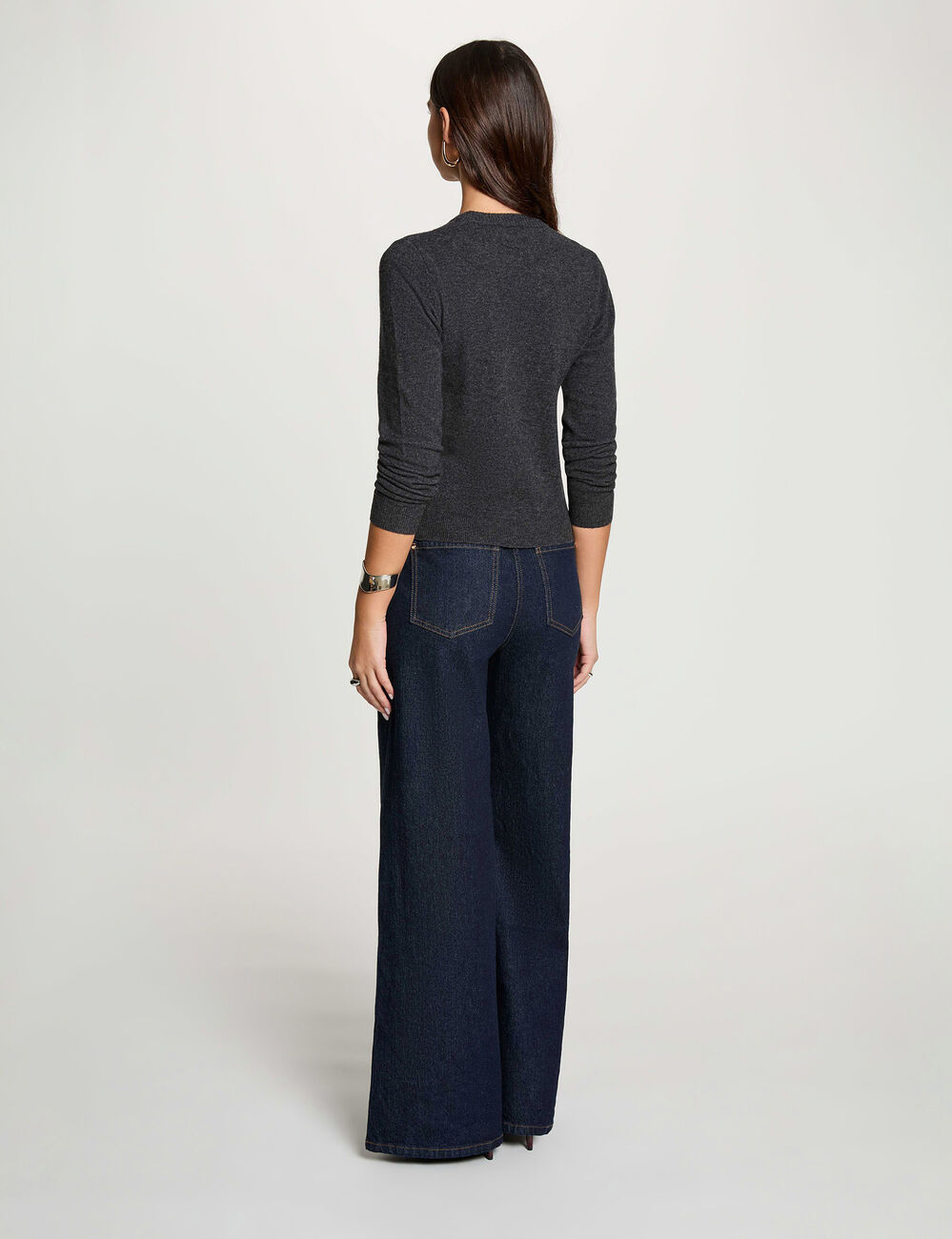 Pull col rond boucle gris fonc&eacute; femme