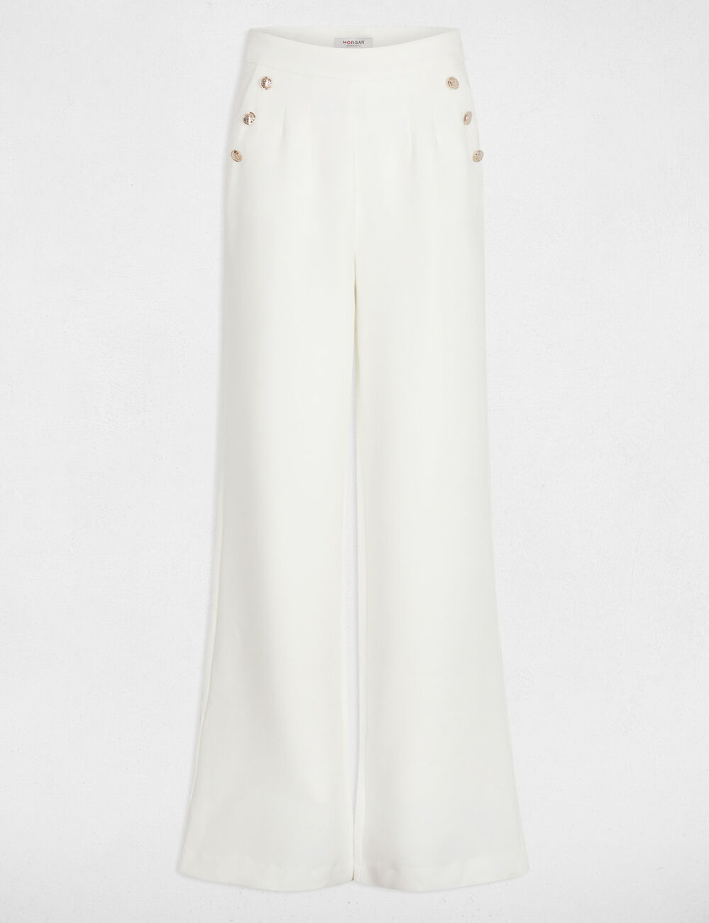 Pantalon large à boutons blanc femme