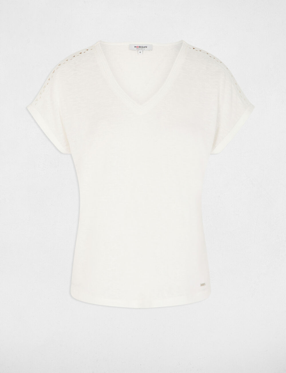 T-shirt col v manches courtes blanc femme