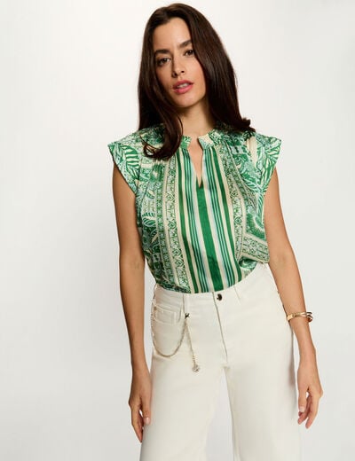 Blouse sans manches col v multicolore femme