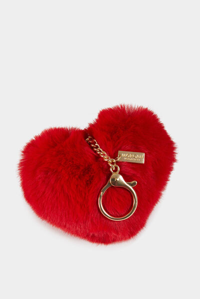 Porte-clefs coeur imitation fourrure rouge femme