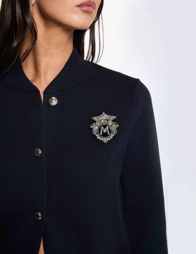 Veste col teddy bleu marine femme