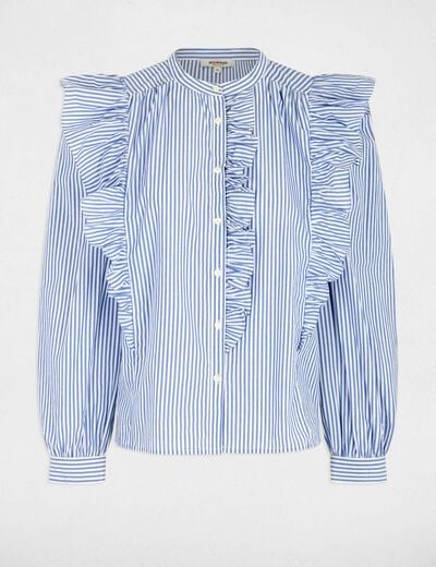 Chemise ray&eacute;e col mao bleu ciel femme