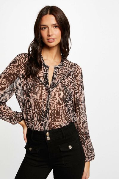 Chemise manches longues imprimé abstrait multico femme
