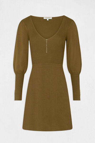 Robe pull patineuse avec col en V vert moyen femme