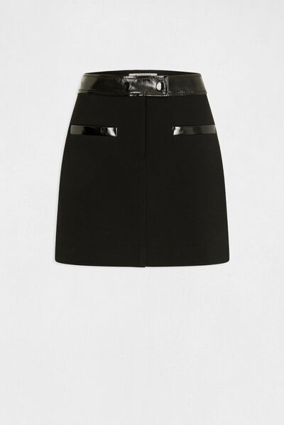 Jupe droite avec détails vinyle noir femme