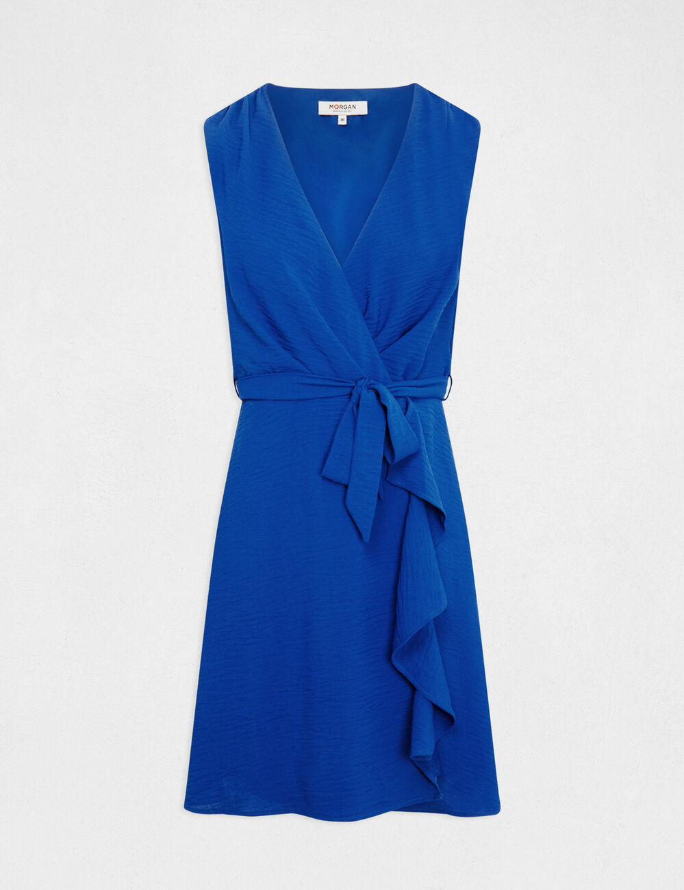 Robe portefeuille fluide ceintur&eacute;e bleu electrique femme