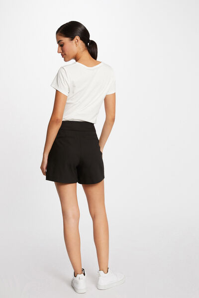 Short droit taille haute avec ornement noir femme