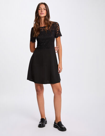 Robe ajust&eacute;e dentelle noir femme