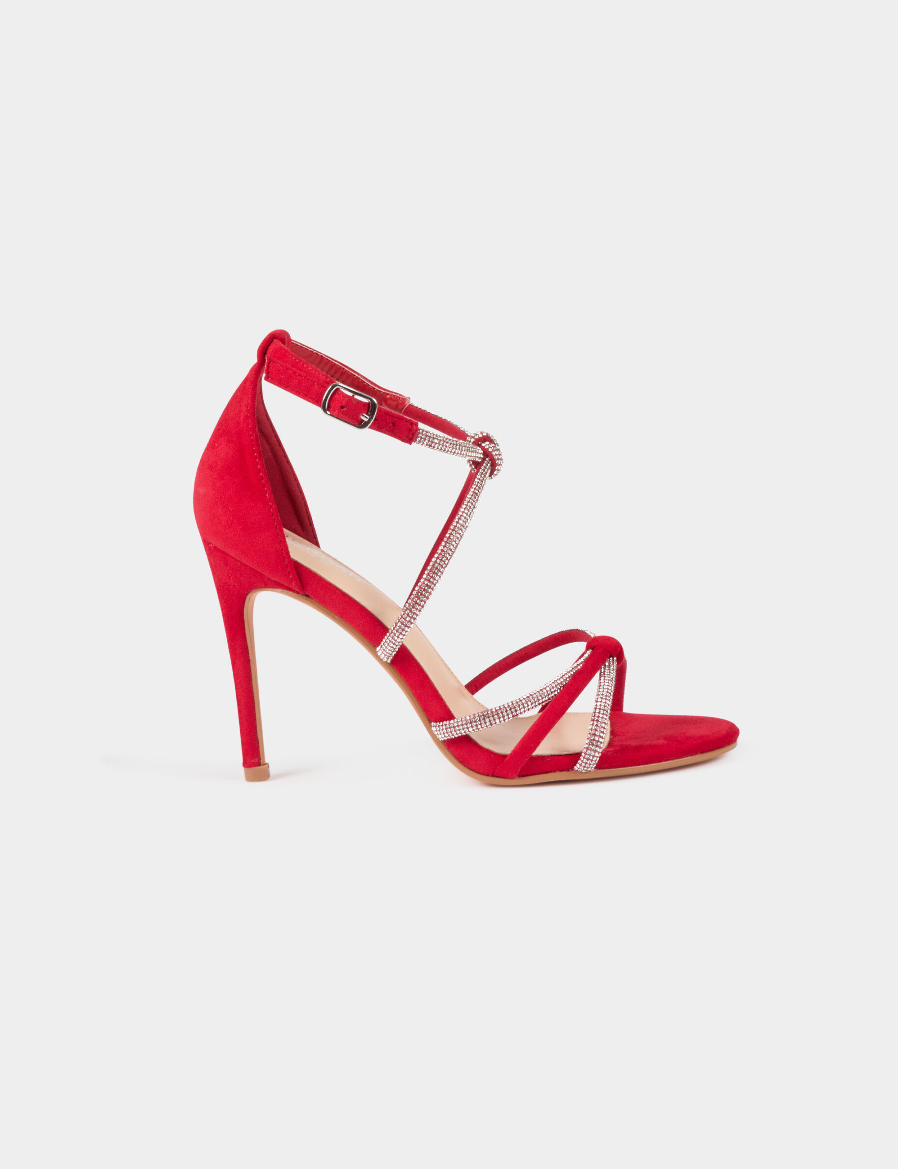 Sandales à talons avec brides strass rouge femme