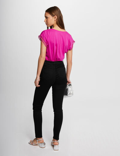 Jeans skinny boutonn&eacute; noir femme