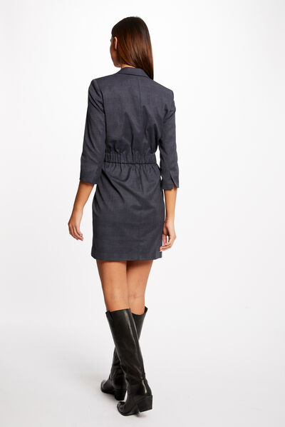 Robe portefeuille à carreaux marine femme