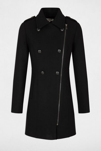 Manteau cintré zippé avec boutons noir femme
