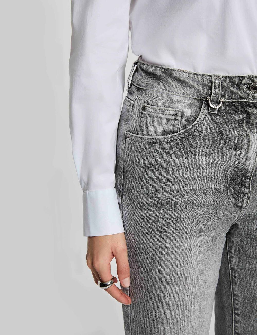 Jean large taille haute denim snow gris femme