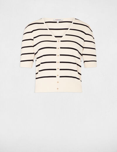 Pull manches courtes rayé ivoire femme