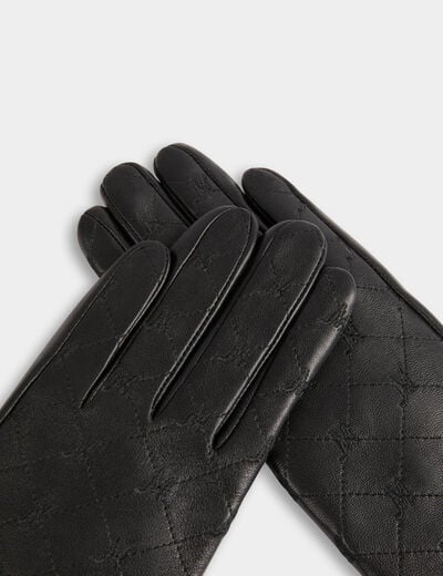 Gants similicuir monogramme noir femme