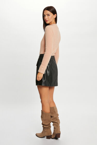 Pull manches longues maille duveteuse rose femme