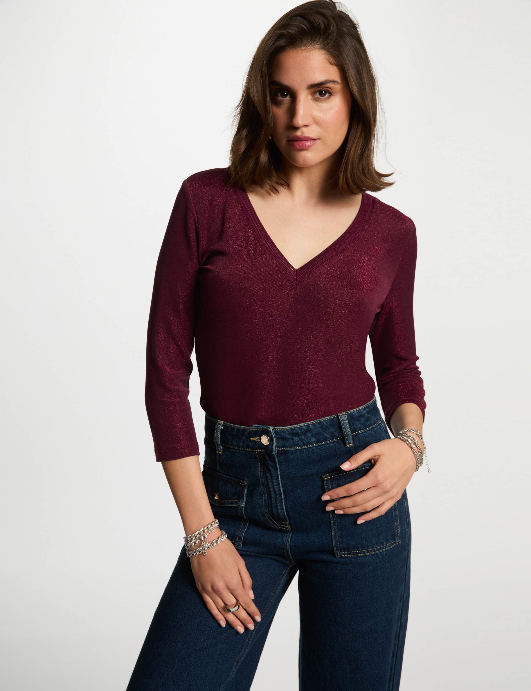 T-shirt manches 3/4 prune femme - Morgan - Modalova