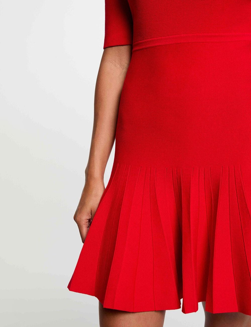 Robe tricot pliss&eacute;e rouge femme