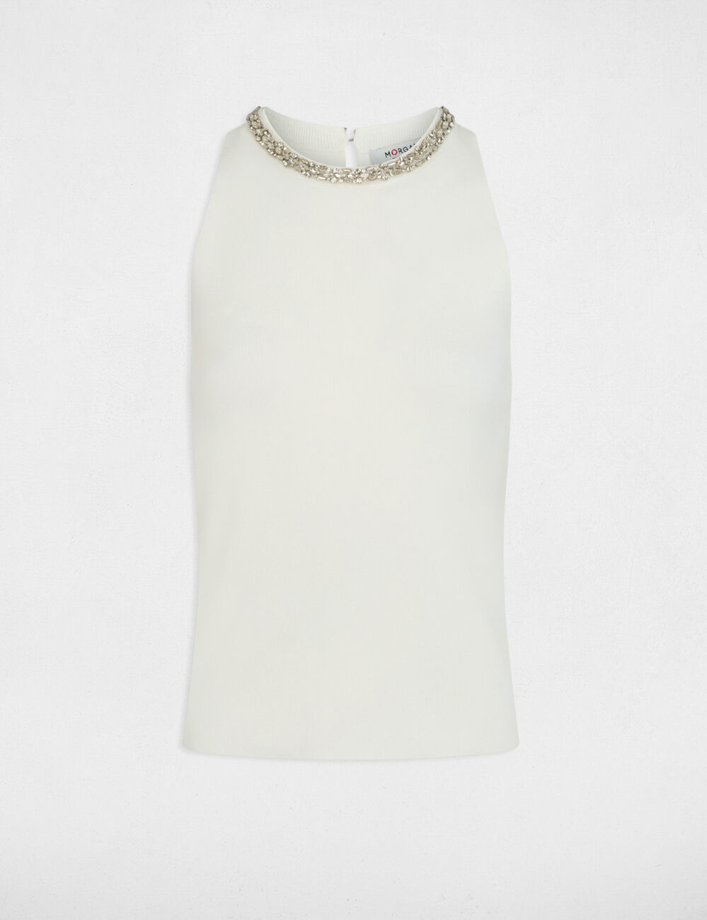 Debardeur ajust&eacute; strass blanc femme