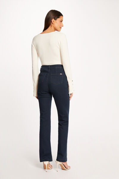 Pull manches longues avec col en V ivoire femme