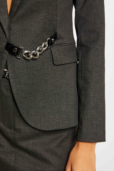 Veste city droite à détail chaîne gris anthracite femme