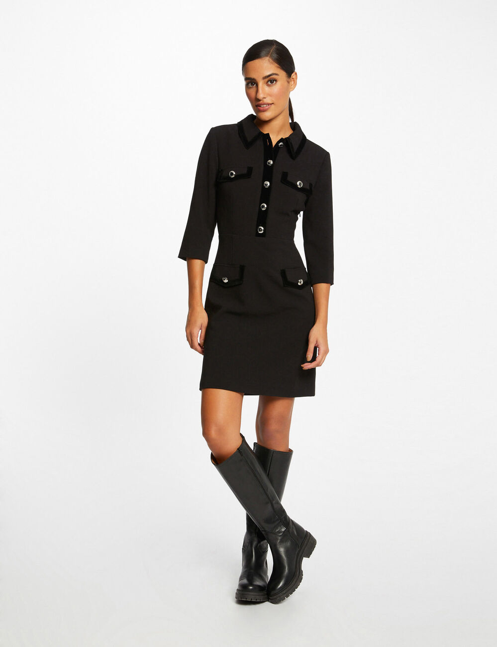 Robe droite manches 3/4 noir femme
