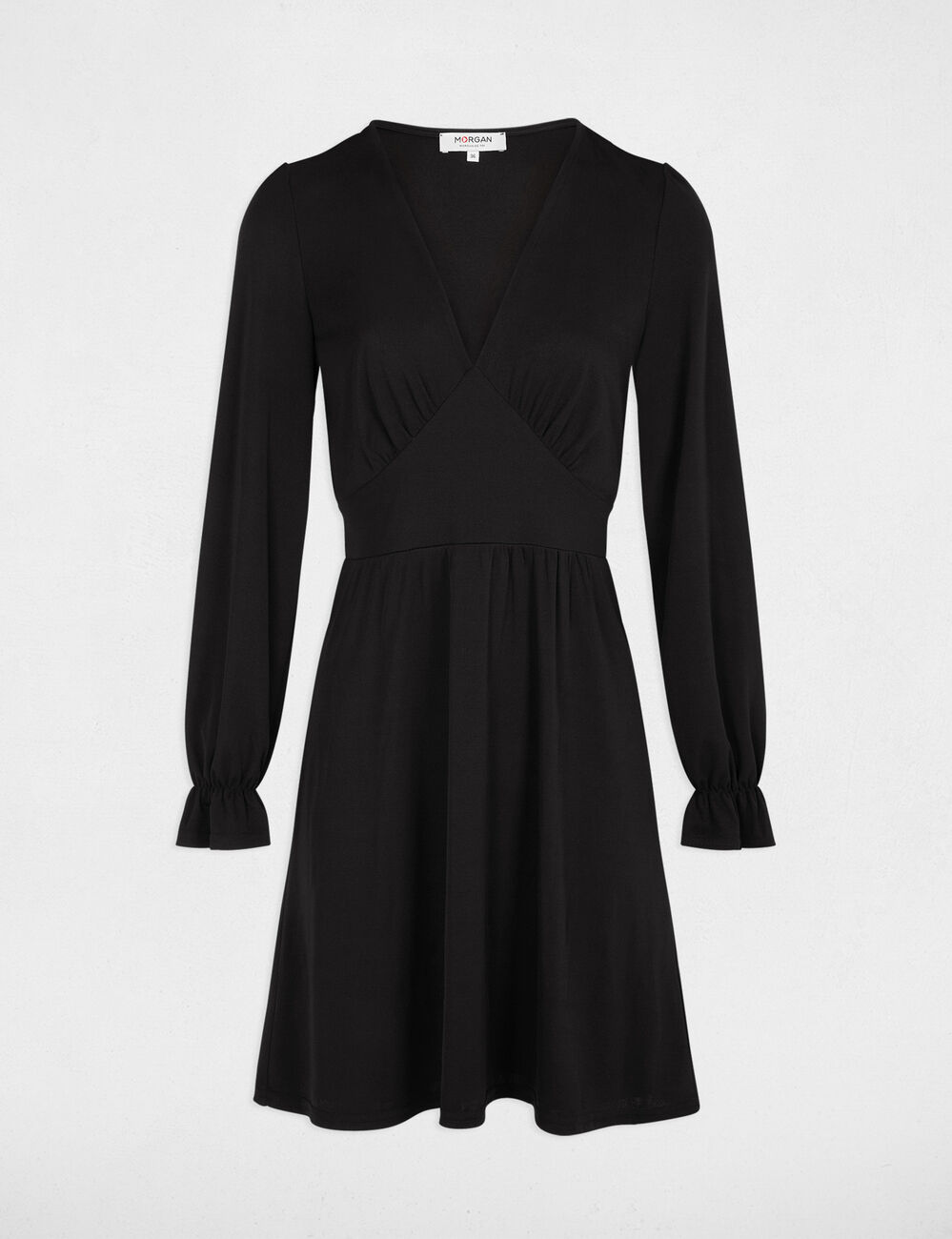 Robe courte cintr&eacute;e col en V noir femme