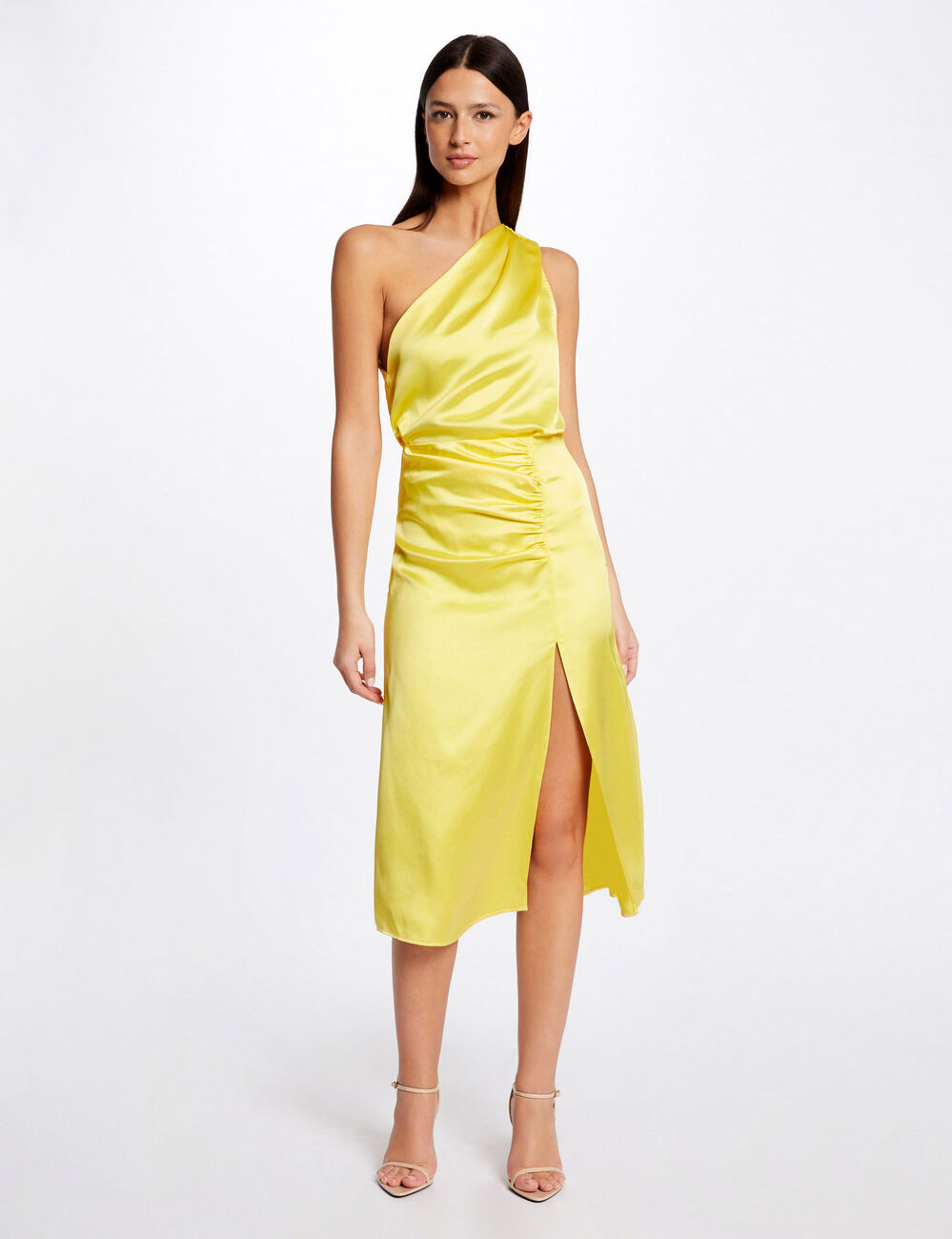 Blouse asym&eacute;trique satin jaune femme