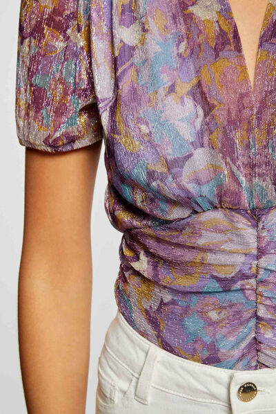 T-shirt manches courtes imprimé floral violet femme