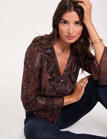 Chemise voile col v multicolore femme