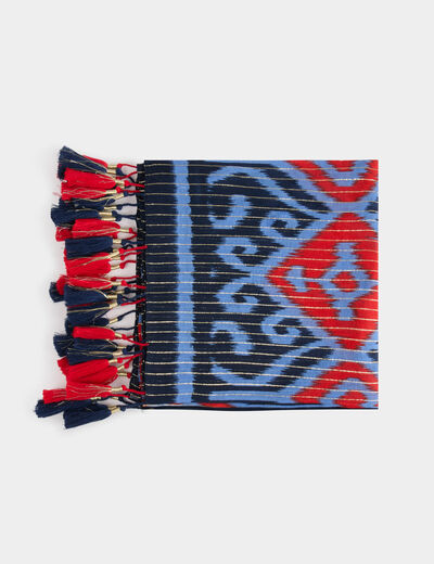 Foulard imprimé à pompons multicolore femme