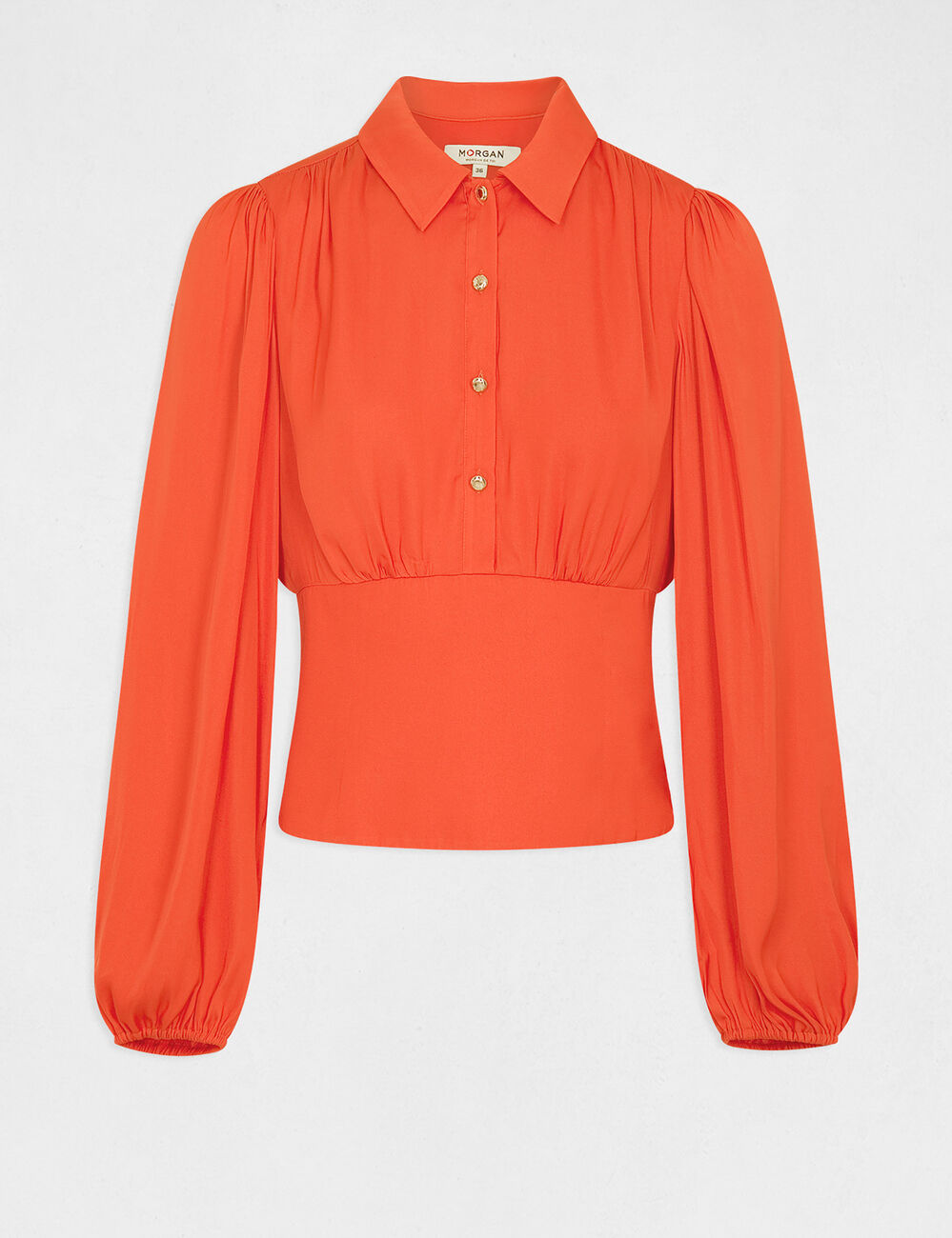Blouse manches longues bouffantes orange femme