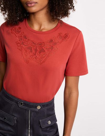 T-shirt manches courtes orange fonc&eacute; femme