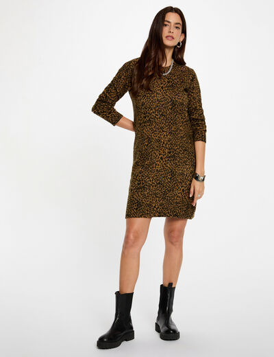 Robe tricot imprim&eacute; animal camel femme