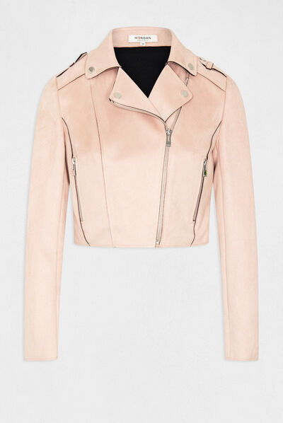 Blouson droit zippé suédine rose femme