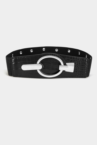 Ceinture élastiquée avec ornements noir femme